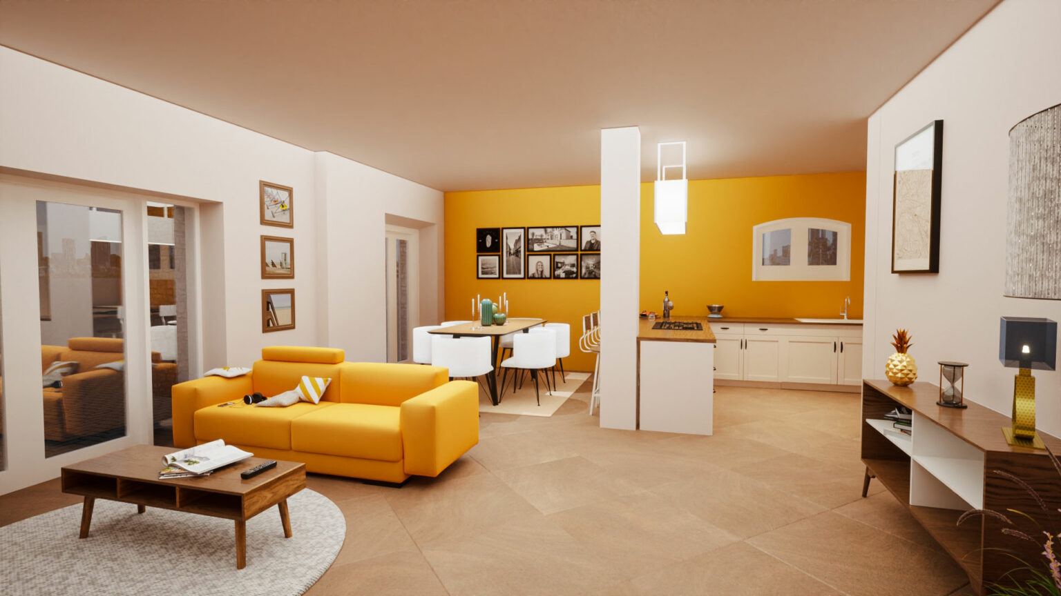 Vue intérieure 3D de la villa R+1 aux Issambres