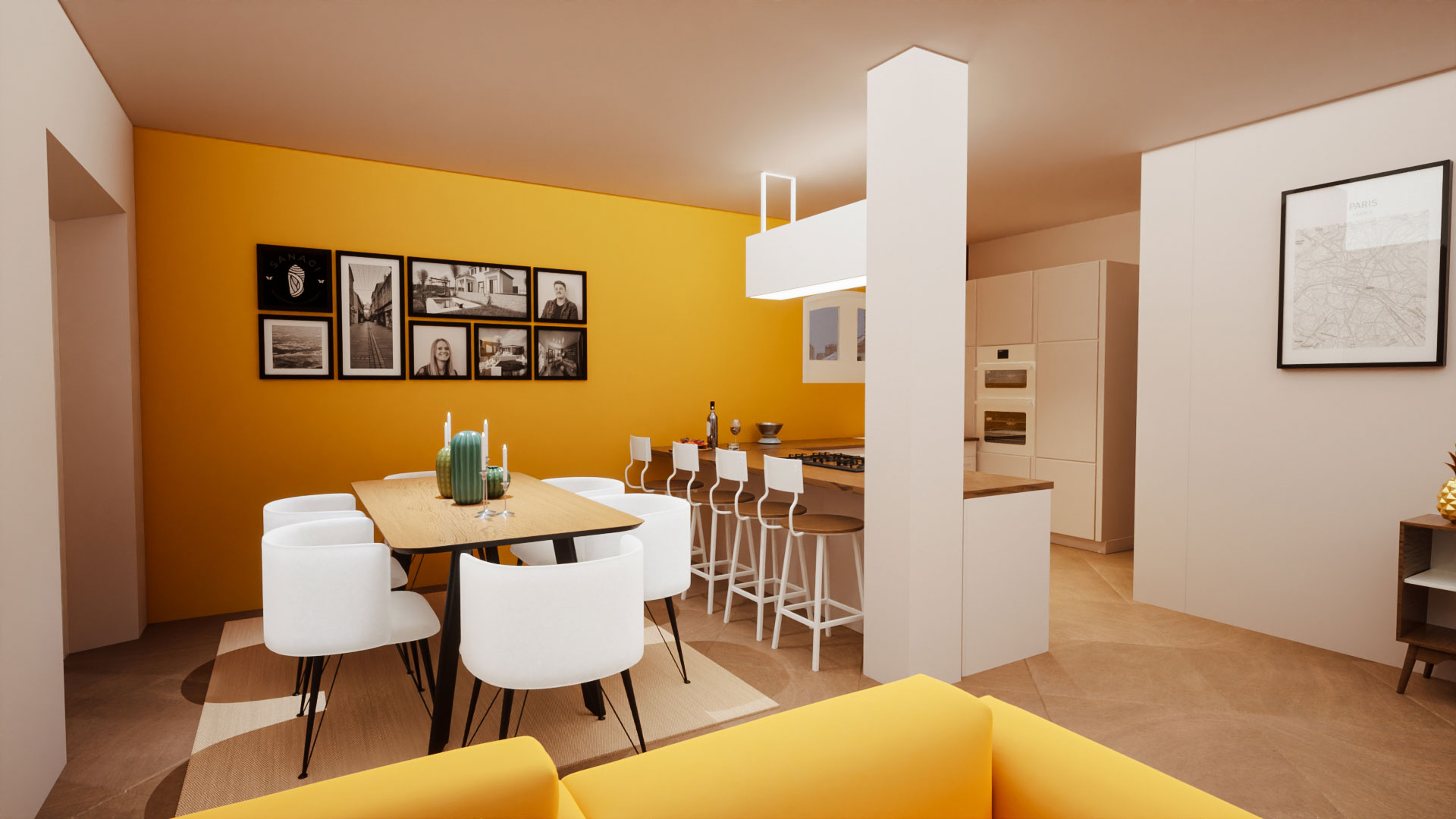 Rendu 3D intérieur de la villa R+1 aux Issambres