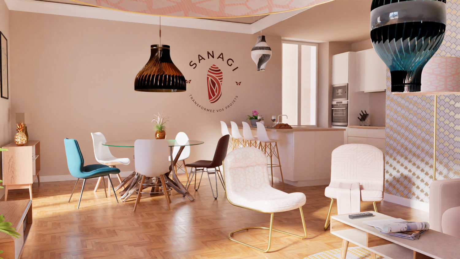 Vue 3D photoréaliste de l’appartement haussmannien à Sainte-Maxime
