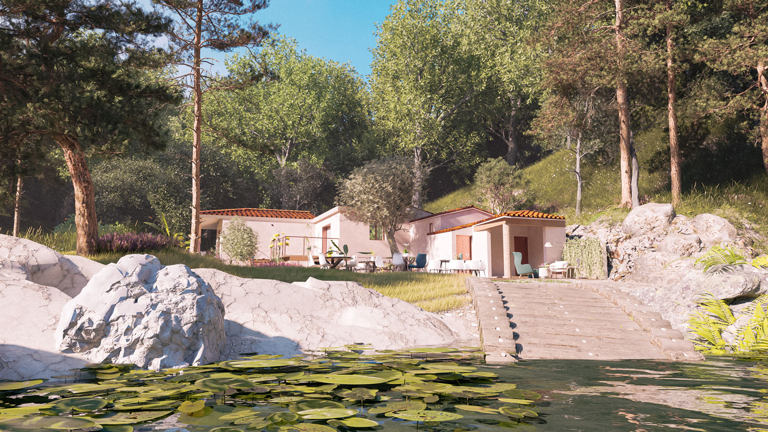 Vue 3D photoréaliste du projet d’hôtel à Grimaud
